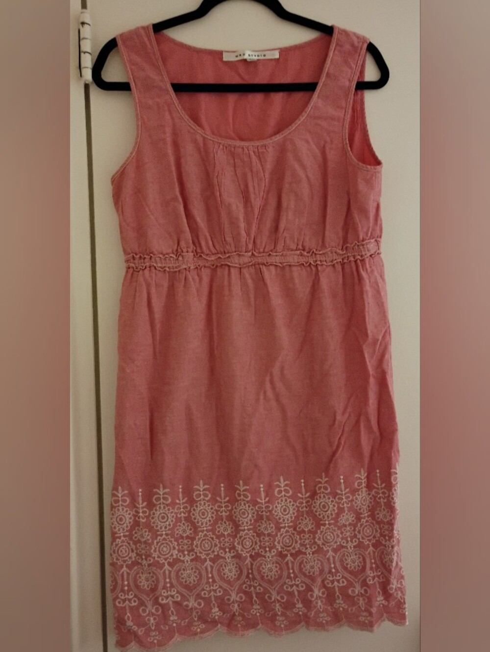Max Studio Women Pink Sleeveless Embroidered Waist-Detail Dress Large